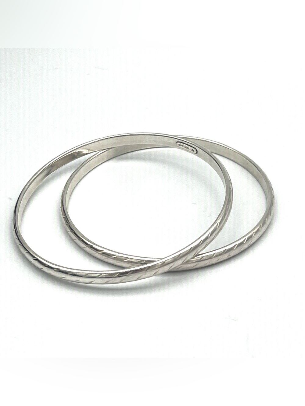 Sterling Silver Textured Bangle Bracelets - Classic Silver Stacking Set S925
